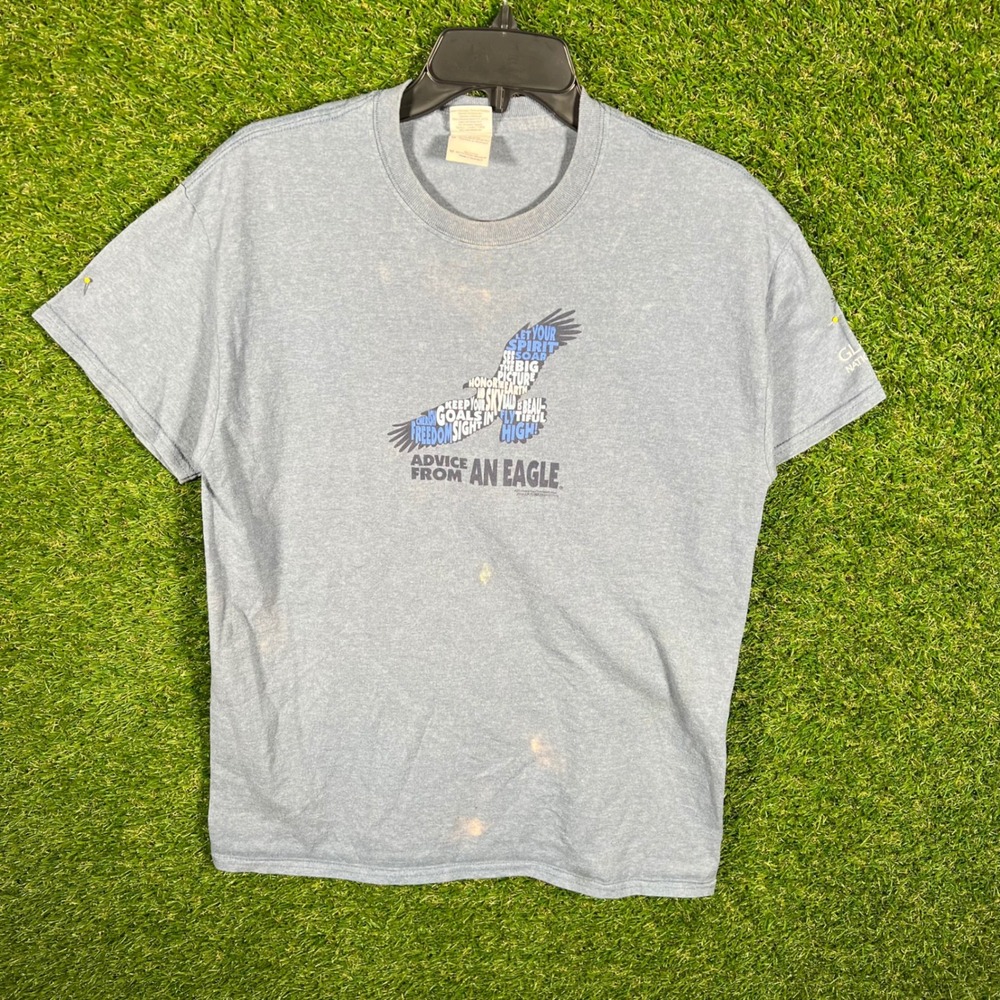 Gildan Ultra‎ Cotton Light Blue Eagle Advice Graphic T Shirt Mens Size Medium
